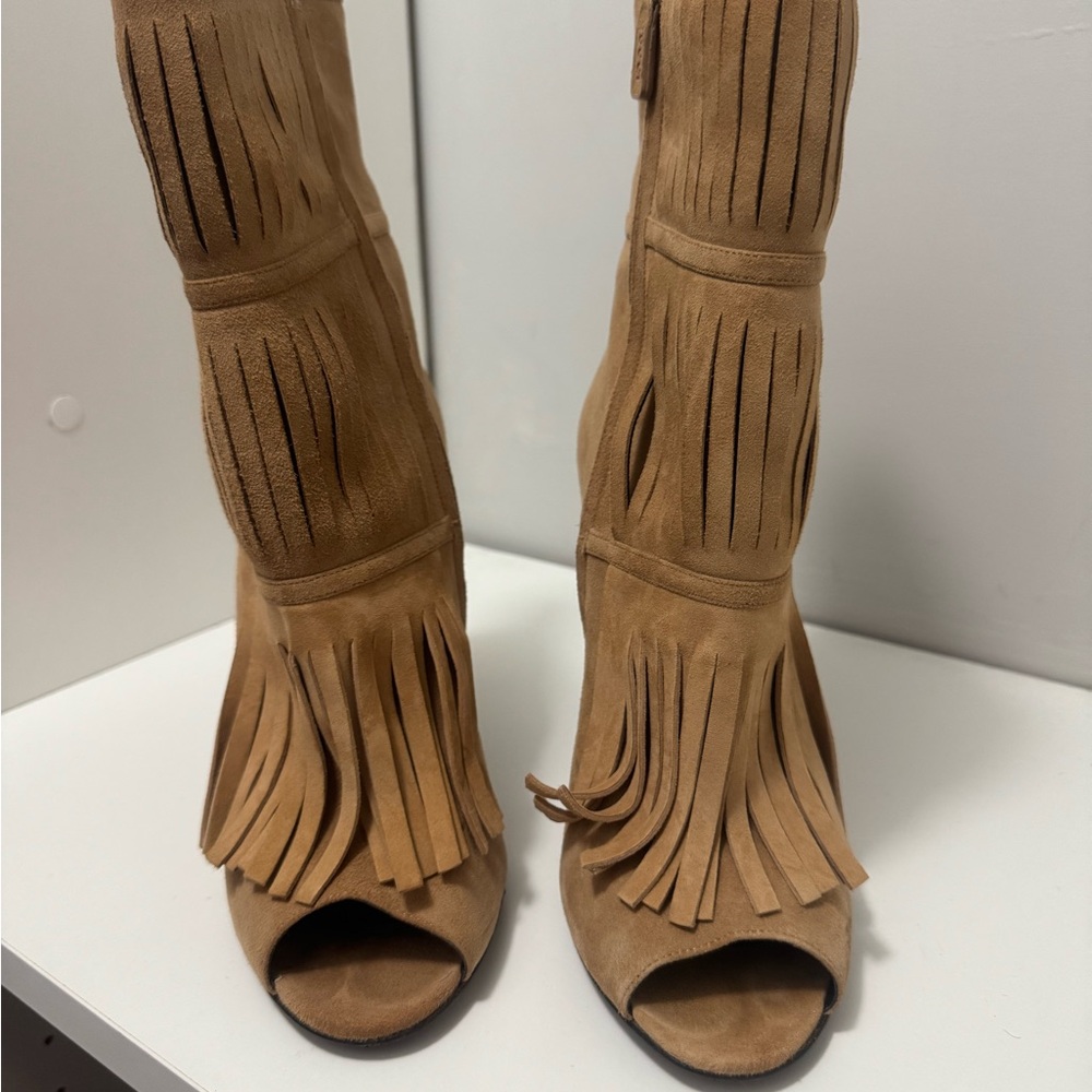 Gucci Fringe Tan Suede Women's Boots